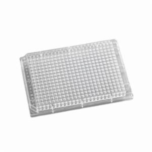 Porvair Sciences 384 Well 120 µl Polystyrene, Clear F bottom assay plate, TC Treated, With Lid 221009