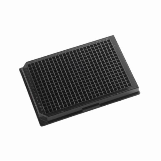 Porvair Sciences 384 Well Cyclo-Olefin Polymer (COP) black clear F bottom plate square well plate 327001